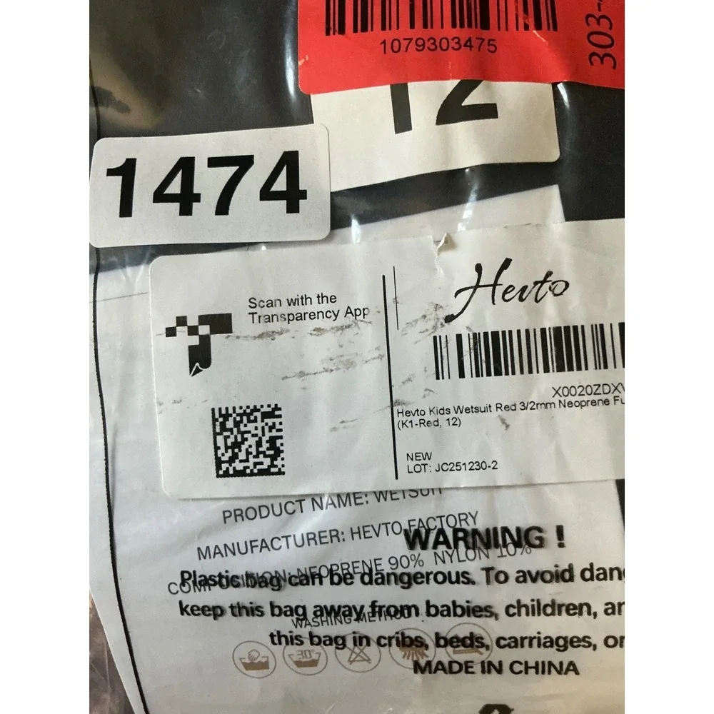 Hevto Wetsuit Youth Size 12 Black Red New 3mm Neoprene Full Body Long Sleeve